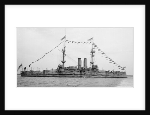 Battleship HMS 'Goliath' (1898) at anchor, dressed overall by unknown