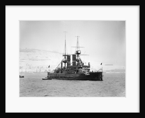 Battleship HMS 'Triumph' (1903) at anchor after a snowstorm by unknown
