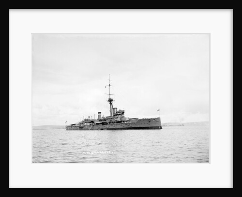 Dreadnought battleship HMS 'Hercules' in 1913, at anchor with awnings amidships and aft by unknown