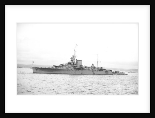 Light cruiser HMS 'Effingham' (1921) in 1939 at anchor with awning rigged aft by unknown