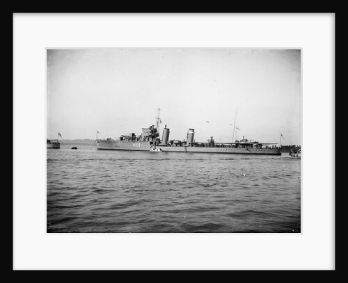 Destroyer HMS 'Bulldog' (1930) anchored at Portland with awning rigged aft by unknown