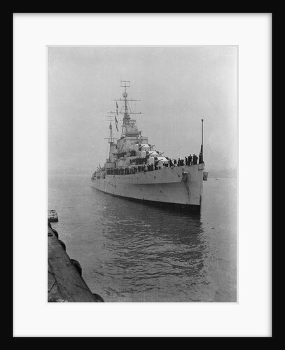 HMS 'Sirius' light cruiser (1940) under way, approaching jetty in Portsmouth Harbour by Unknown