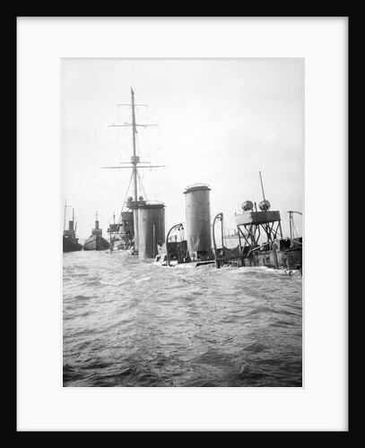 The superstructure and funnels of HMS 'Arethusa' (1913) aground on Cutler Shoal. by Lieutenant Geoffroy William Winsmore Hooper