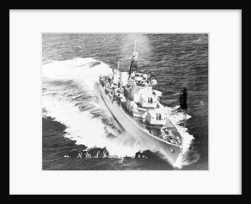 Destroyer HMS 'Daring' (1949) turning to starboard at high speed by unknown