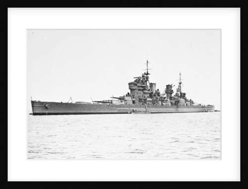 HMS 'King George V' (Br, 1939), at anchor, probably at Scapa Flow. with type 271 radar fitted by unknown