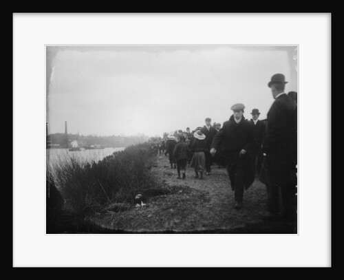 Spectators on the tow path on the south bank of the Thames near Hammersmith Bridge on Boat Race Day, 1907 by unknown