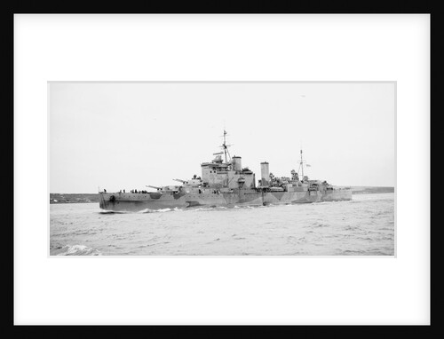 Heavy cruiser HMS 'London' (1927) under way in Scapa Flow, bound out by unknown