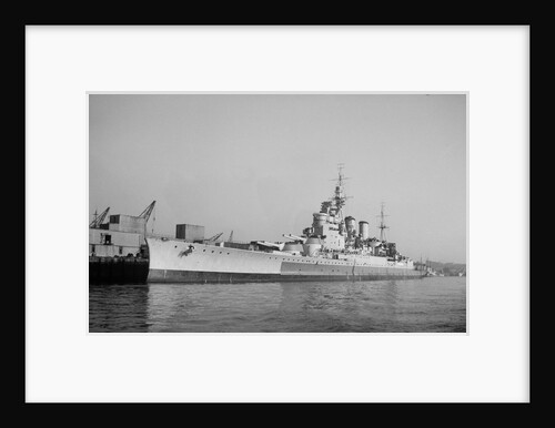 Battlecruiser HMS 'Renown' (1916) in 1945 alongside at Devonport, de-storing by unknown