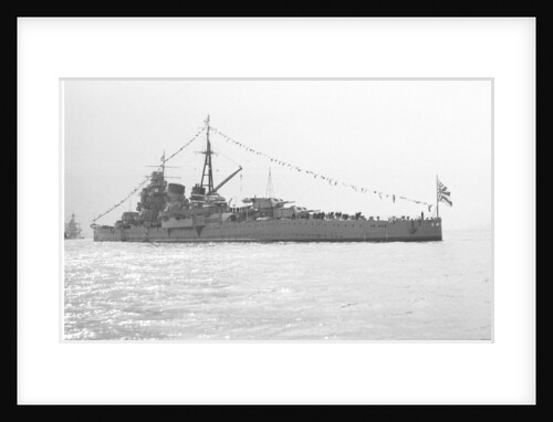 The heavy cruiser 'Ashigara' (Ja, 1928)  anchored in Line G at Spithead for the Coronation Review, dressed overall by unknown