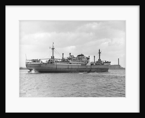 Photograph of cargo liner 'St. Essylt' (1948) in May 1955, under way on the River Thames at Tilbury, bound out in ballast by unknown