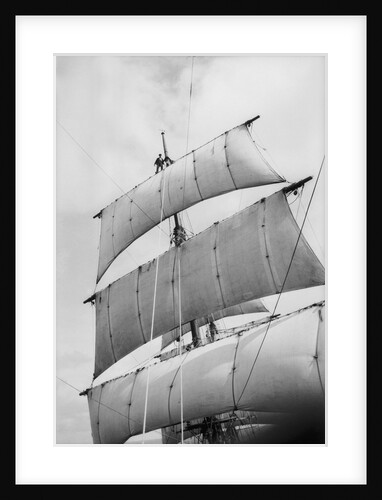 Standing on the royal yard, the sailor goes about his work aloft as if he were walking along a street by Alan Villiers