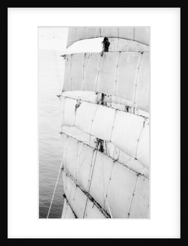 Hanging aloft, coming down the main royal stay by Alan Villiers