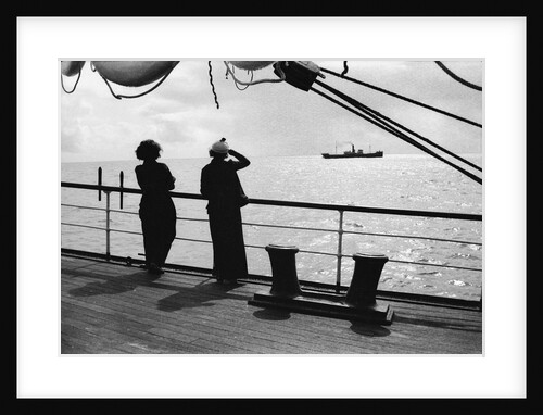 Elisabeth Jacobsen (right) and Ruby de Cloux at the poop rail looking towards the steamship 'Santarosa' (1905) by Alan Villiers