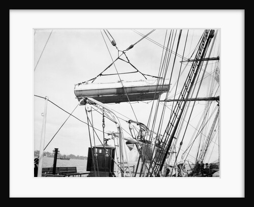 The life raft from 'Elingamite' (1887) being hoisted outboard of HMS 'Penguin' (1876) by Willoughby Pudsey Dawson