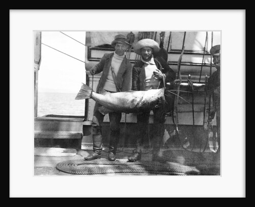 Two crew with large fish onboard HMS 'Penguin' (1876) by Willoughby Pudsey Dawson
