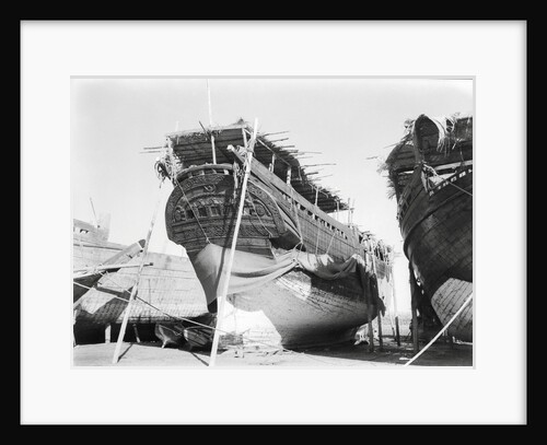 Stern quarter view of a fine baggala drawn up on the Kuwait waterfront by Alan Villiers