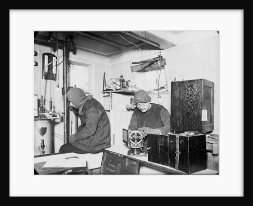 Hussey and James working in the laboratory on board 'Endurance' (1912) by unknown