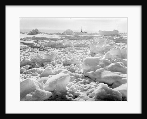 A very distant broadside view of 'Endurance' (1912) beset in ice, Weddell Sea, Antarctica by unknown