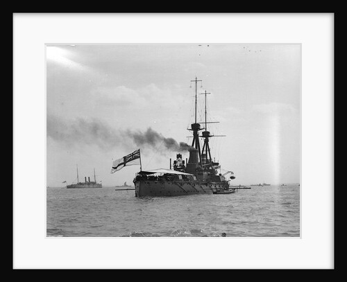 Battleship HMS 'Superb' (1907) at anchor at Spithead, with awning rigged aft by unknown