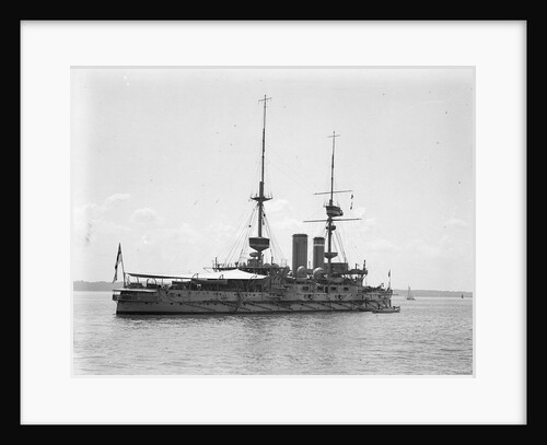 HMS 'Implacable' (1899) at anchor at Spithead, with awning rigged aft by unknown