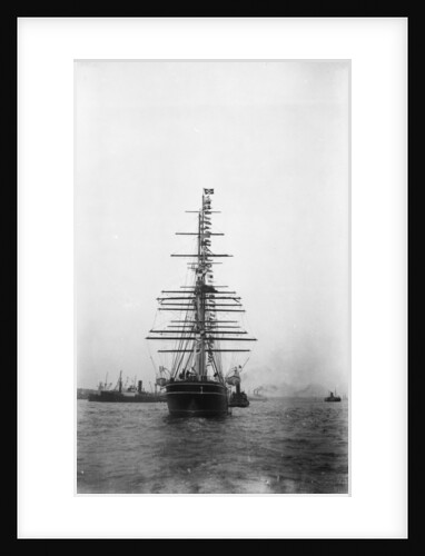 'Cutty Sark' (1869) being towed by tug 'Muria' on the Thames by unknown