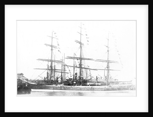 3-masted ship 'Machranish' (Br, 1883), Hugh Hogarth & Sons, at quayside, dressed by unknown