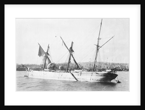 'Sussex' (Br, 1866), moored at Falmouth, dismasted, fore and main topmasts lost by unknown