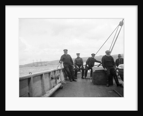 A Falmouth pilot cutter, the 'Vincent' (Br, 1852) on board looking aft from the starboard side amidships showing five men aboard by unknown