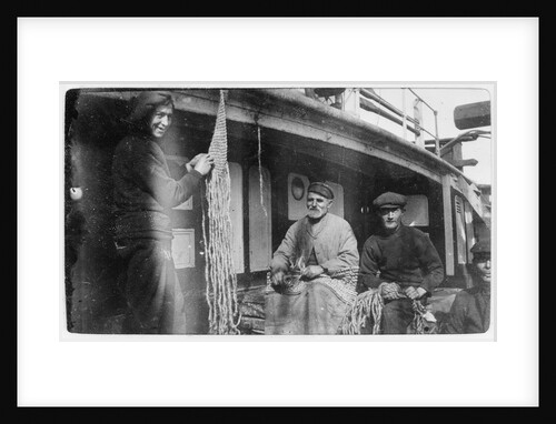 Apprentice Williams and others making sennit mats aboard 3 masted ship 'Zealandia' (Br, 1869), Shaw, Savill & Albion Co Ltd by unknown