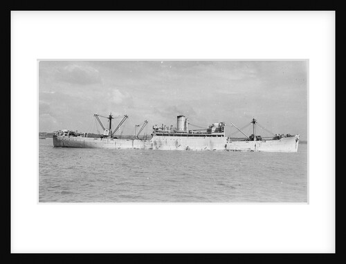 The 'Manchester Progress' (Br, 1938) under tow in port, topmasts struck by unknown