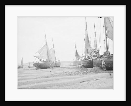Barges taking sand and gravel at low tide on "The Crow", North of Appledore, North Devon by W. C. Fox