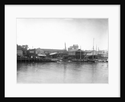 A view of the river frontage of the Harris boatyard taken from the Wivenhoe side of the River Colne by Smiths Suitall Ltd.