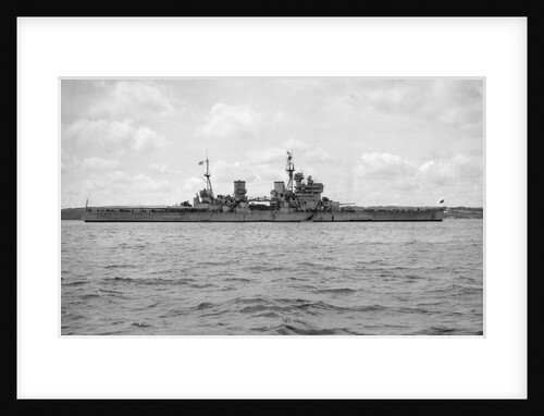 HMS 'King George V' (Br, 1939), anchored at Falmouth with awning rigged aft by Unknown