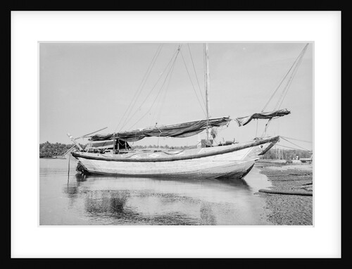 A two-masted Twaqo type junk moored bow-on to the shore at Singapore by David Watkin Waters