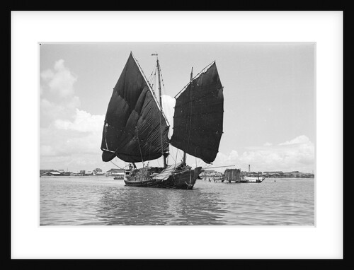 A bell stemmed harbour junk under sail at Singapore by David Watkin Waters