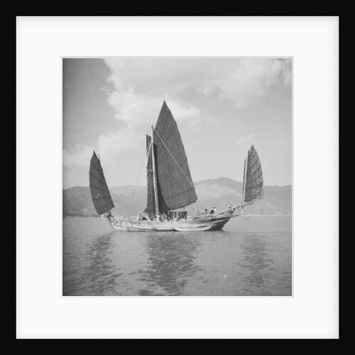 A port broadside view of a Tolo Harbour fisher type junk by David Watkin Waters