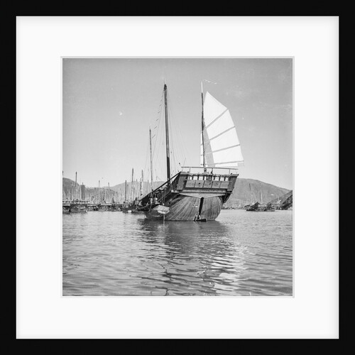 A port quarter view of the Hong Kong fisher d.w. type junk 2473HA anchored at Hong Kong by David Watkin Waters