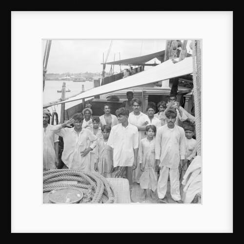 The captain and crew on board the Indian kotia type dhow Karimi (fl.1938) anchored at Colombo, Ceylon by David Watkin Waters