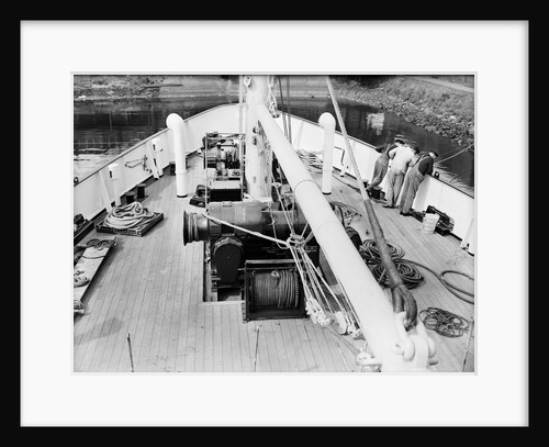 'Claymore' (1955) 14th June, looking down, and forward, on to the foredeck, the cargo winch and the windlass by unknown