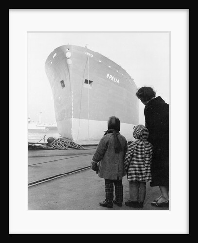A port direct at bow view of 'Opalia' (1963); At the end of the ways, having just taken the water afterlaunching. A copy negative by Unknown