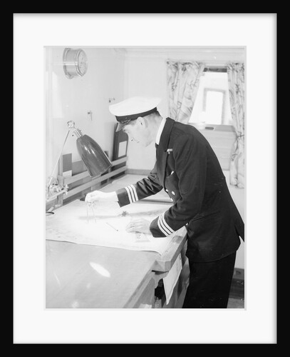 A ship's officer at the chart table of passenger liner 'Kenya' (1951) by unknown