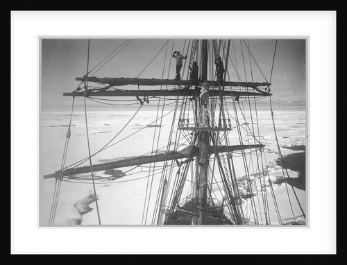 In the ice-pack, from the main-top of the 'Terra Nova' (1884) (Gran, Taylor & Wright on yard) by Herbert George Ponting