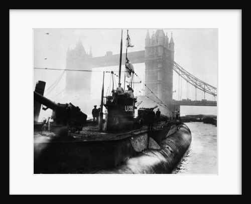 Glass plate negative depicting the U155 at Tower Bridge by Unknown