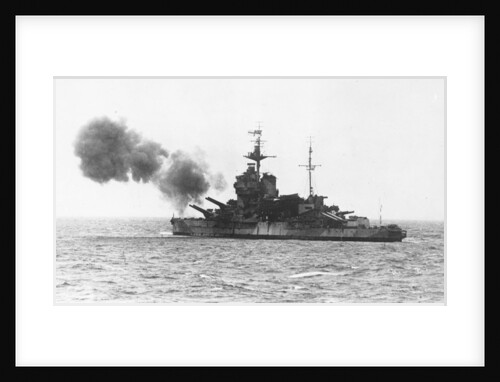 A port quarter view of 'Warspite' (1913), bombarding the French coast by unknown