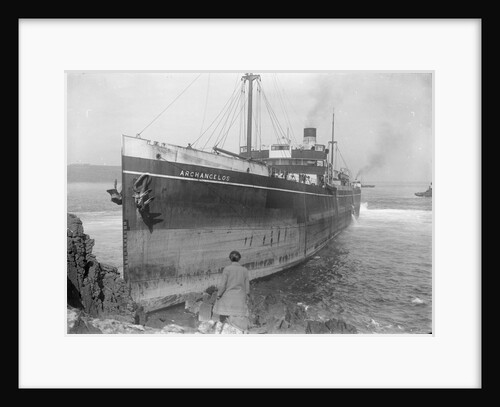 The cargo ship Archangelos (1918) with tugs in the background by Gibson & Sons of Scilly