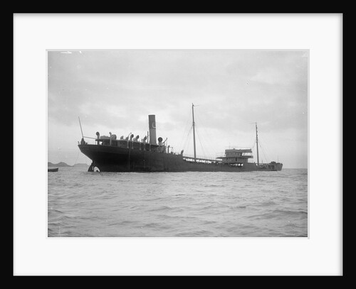 A starboard quarter view of the US tanker 'Gulflight' (1914) after having been torpedoed by Gibson's of Scilly Shipwreck Collection