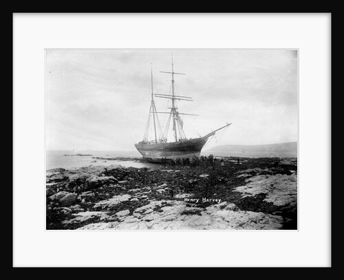 A starboard bow view of the brigantine Henry Harvey (1857) aground by Gibson & Sons of Scilly