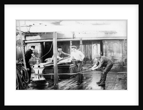 'Agda' 3 masted barque, hands manning after the capstan by unknown