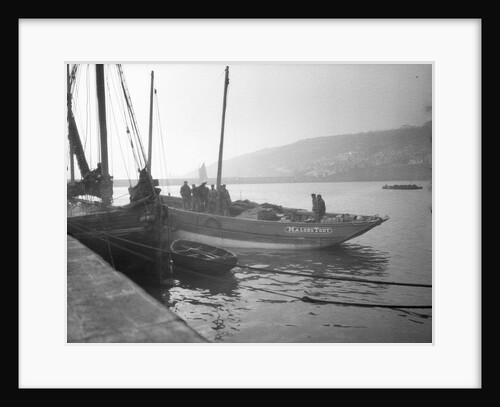 'Malgre Tout' (Fr, 1920s) moored at quayside, Newlyn, bows obscured by unknown
