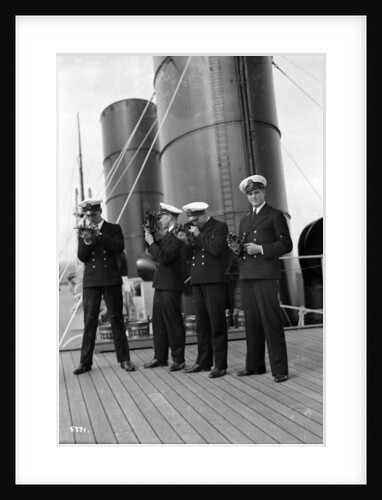 Four P & O cadets of the 'Viceroy of India' (1929) on the starboard side of the Bridge Deck with their sextants by Marine Photo Service